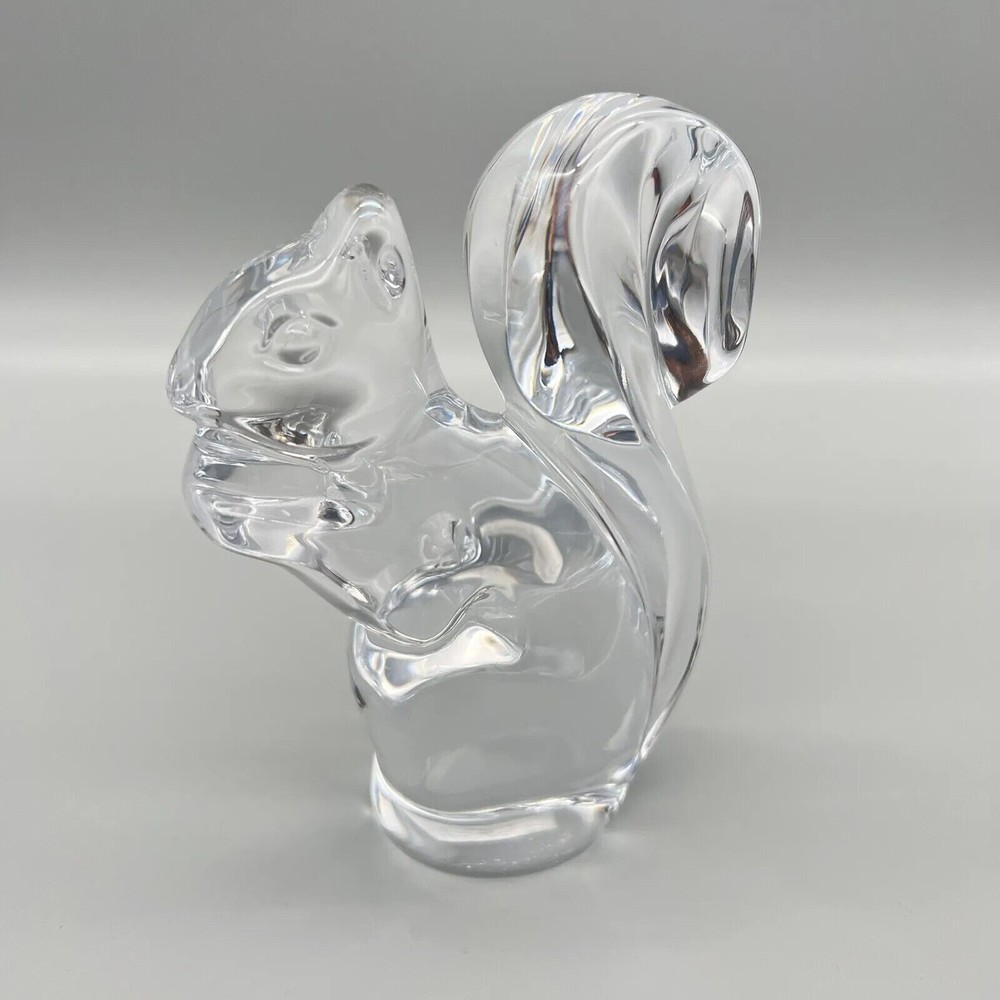 Daum Crystal Squirrel Sculpture Paperweight France Heavy Lead Crystal Clear EUC